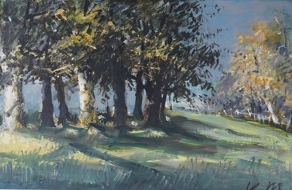 Impressionist oil on board, Woodland landscape, indistinctly signed, 28 x 43cm. Condition - good